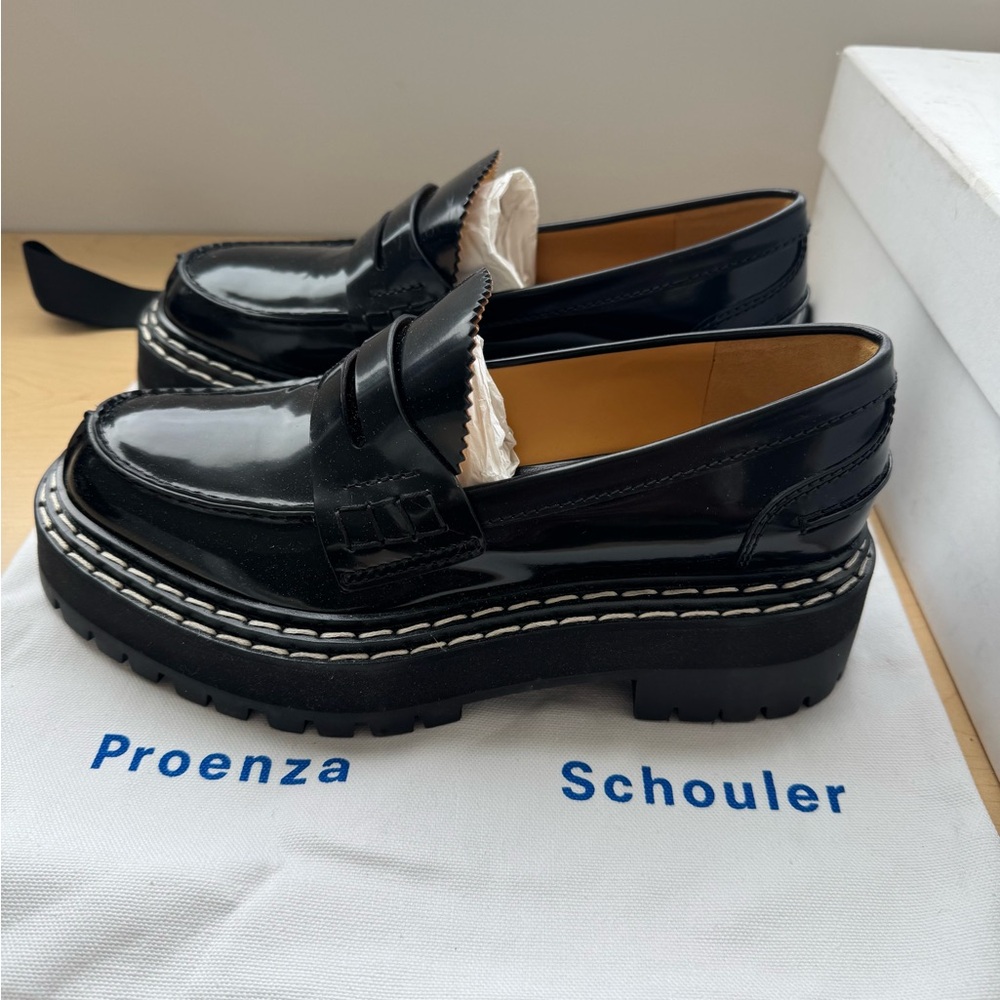 Proenza Schouler Black Patent Leather Platform Loafers